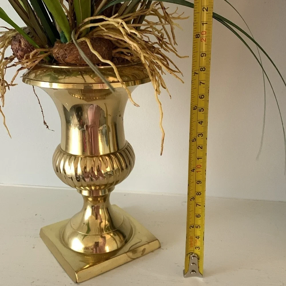 Brass pedestal vase calla Lilly arrangements dry‎ and faux greenery home decor